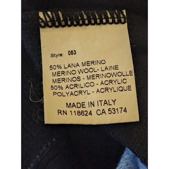 Montechiaro Italy Mens Large Merino Wool Blend Sweater Navy Blue Quarter Zip - Picture 3 of 5